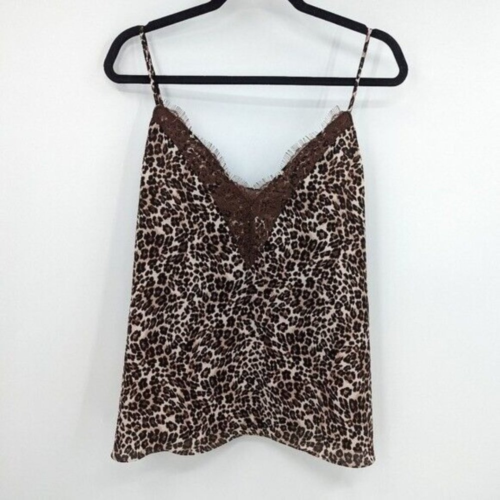 NWT MELROSE & MARKET Leopard Animal Print Lace Trim Cami Tank Top